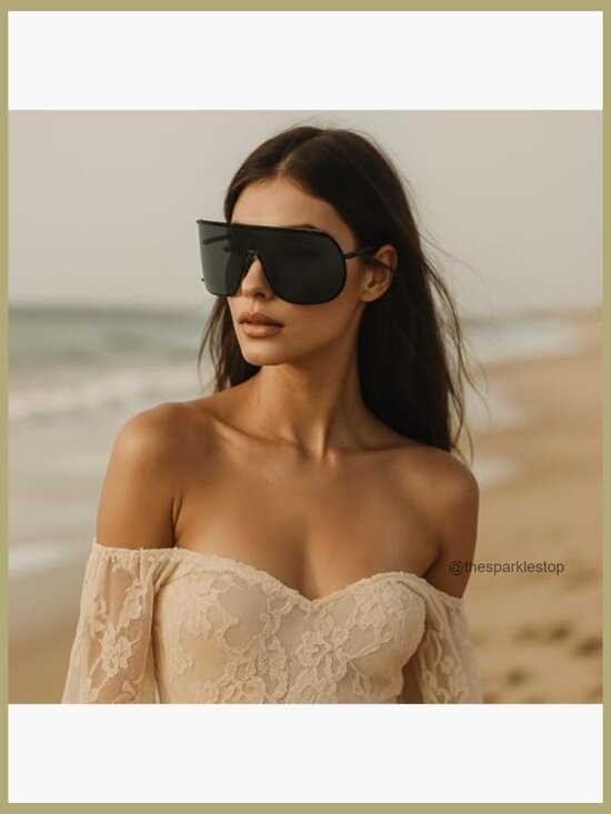 Oversized Square Shield Sunglasses UV400 Protection Women main image 2